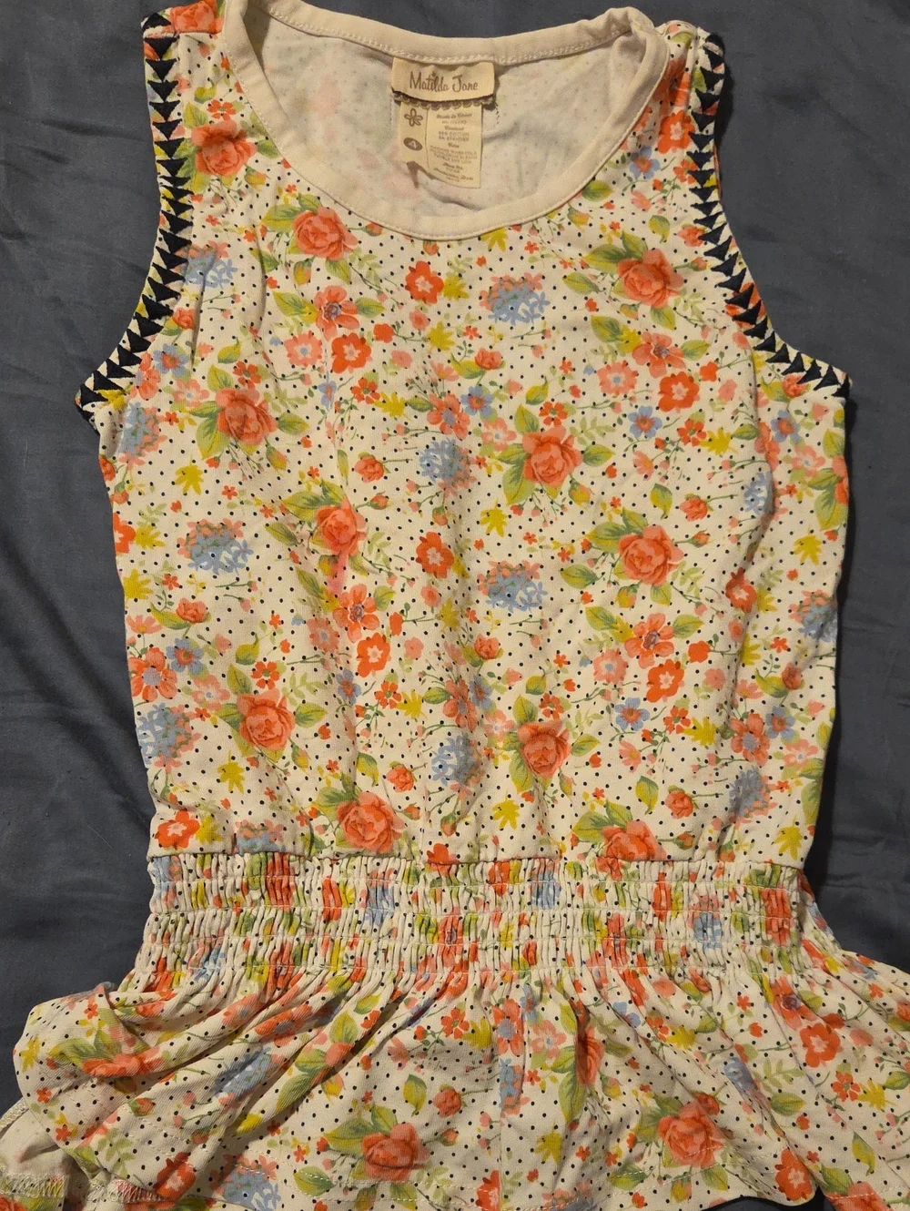 Matilda Jane White Floral Sleeveless Top with Pink Coral & Light Blue Flowers